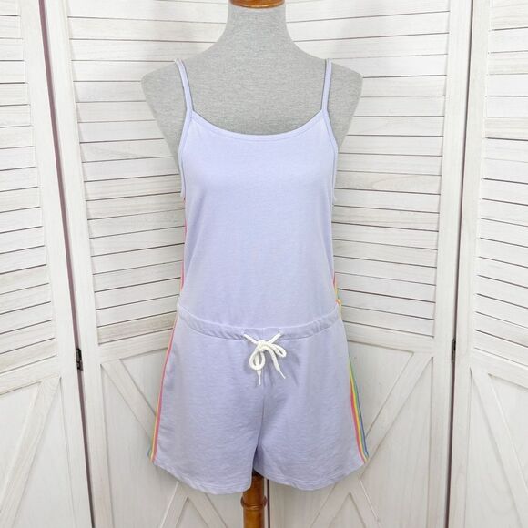 Joe Boxer Rainbow Striped Sides Shorts Romper Playsuit Lavender Juniors Medium - Picture 1 of 12